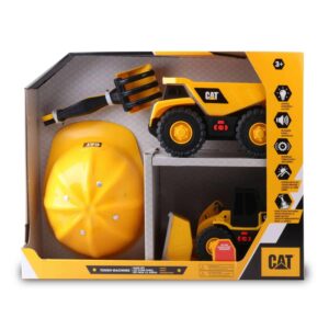 Cat Tough Machines Light & Sound Toy Vehicle Set Including Bonus Hard Helmet.
